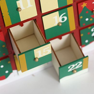 Polar Elegance 18" Christmas Wooden Advent Calendar House With Drawers And Led To Fill Small Gifts