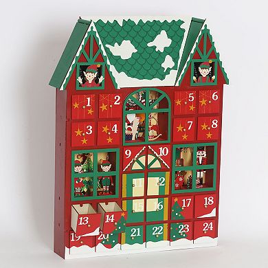 Polar Elegance 18" Christmas Wooden Advent Calendar House With Drawers And Led To Fill Small Gifts