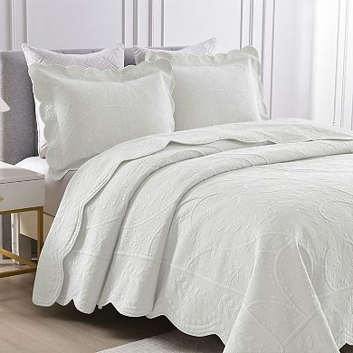 Marcielo 3 Piece 100% Cotton Elegantly Embroidered Oversized Lightweight Quilt Set