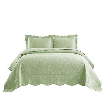 Marcielo 3 pc 100% Cotton Elegantly Embroidered Oversized Lightweight Quilt Set