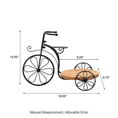 Glitzhome 18 "L Metal Tricycle Planter Stand With Natural Solid Wood Tray