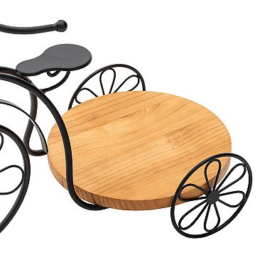 Glitzhome 18 "L Metal Tricycle Planter Stand With Natural Solid Wood Tray