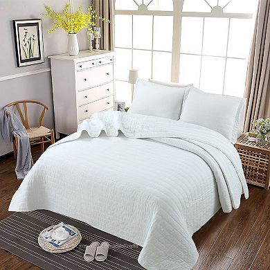 Marcielo 3 Piece 100% Cotton Oversized Bedspread Lightweight Quilt Set Stitching