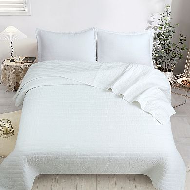 Marcielo 3 Piece 100% Cotton Oversized Bedspread Lightweight Quilt Set Stitching