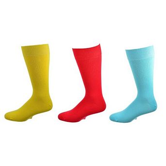 3 Pairs Of Men's Cotton Crew Socks In Solid, Colorful, Vibrant Designs