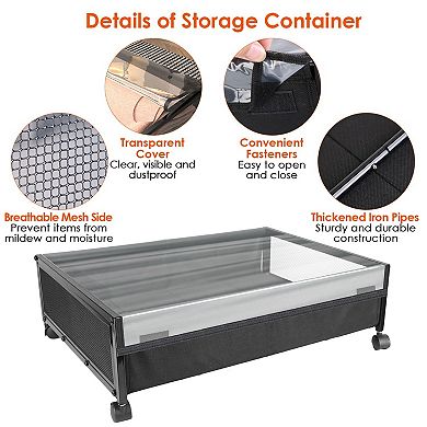 Black, Under Bed Storage Containers With 360° Rotatable Wheels Set Of 2