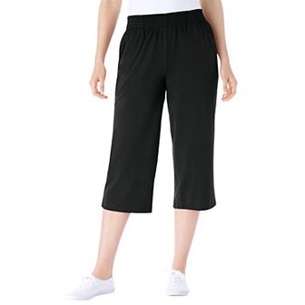 Woman Within Plus Size Petite Elastic-Waist Pull-On Knit Pocket Capri Pants