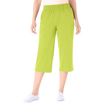 Woman Within Plus Size Petite Elastic-Waist Pull-On Knit Pocket Capri Pants