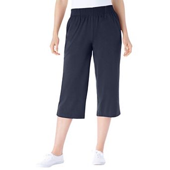 Woman Within Plus Size Petite Elastic-Waist Pull-On Knit Pocket Capri Pants