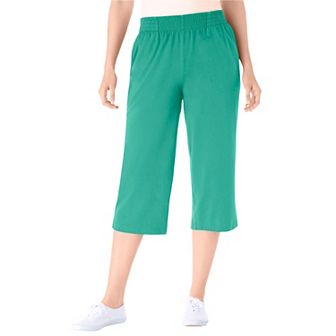 Woman Within Plus Size Petite Elastic-Waist Pull-On Knit Pocket Capri Pants