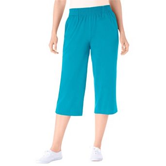 Woman Within Plus Size Petite Elastic-Waist Pull-On Knit Pocket Capri Pants