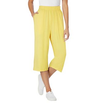 Woman Within Plus Size Petite Elastic-Waist Pull-On Knit Pocket Capri Pants