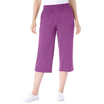 Woman Within Plus Size Petite Elastic-Waist Pull-On Knit Pocket Capri Pants