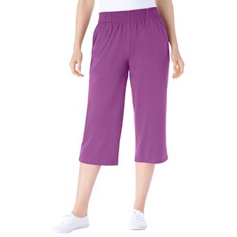 Woman Within Plus Size Petite Elastic-Waist Pull-On Knit Pocket Capri Pants