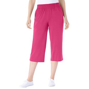 Woman Within Plus Size Petite Elastic-Waist Pull-On Knit Pocket Capri Pants