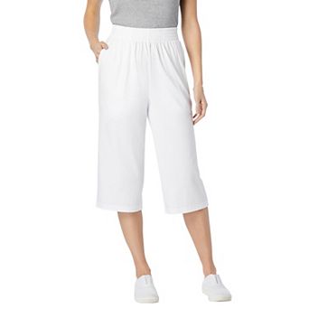 Woman Within Plus Size Petite Elastic-Waist Pull-On Knit Pocket Capri Pants