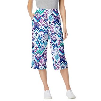 Woman Within Plus Size Petite Elastic-Waist Pull-On Knit Pocket Capri Pants
