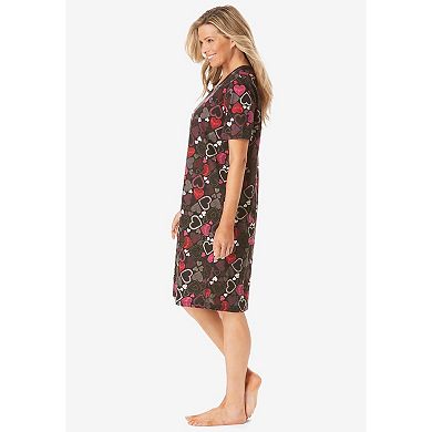 Dreams & Co. Plus Size V-Neck Short Sleeve Knee-Length Cotton Sleepshirt