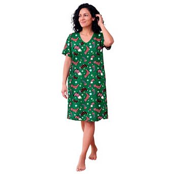 Dreams & Co. Plus Size V-Neck Short Sleeve Knee-Length Cotton Sleepshirt