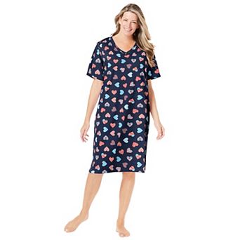 Dreams & Co. Plus Size V-Neck Short Sleeve Knee-Length Cotton Sleepshirt