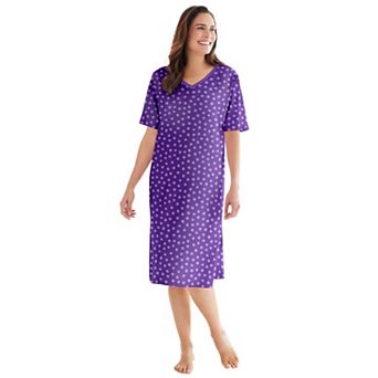 Dreams & Co. Plus Size V-Neck Short Sleeve Knee-Length Cotton Sleepshirt