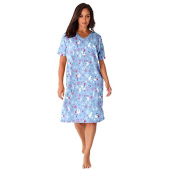 Dreams & Co. Plus Size V-Neck Short Sleeve Knee-Length Cotton Sleepshirt