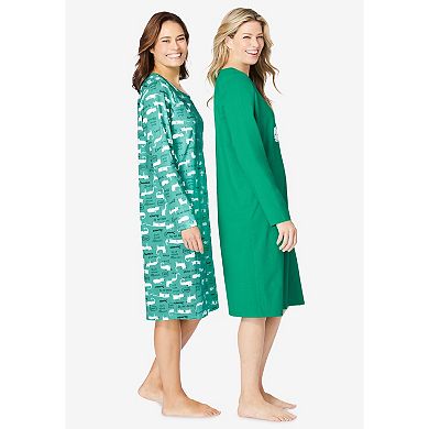 Dreams & Co. Plus Size 2-Pack Long-Sleeve Sleepshirt