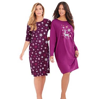 Dreams & Co. Plus Size 2-Pack Long-Sleeve Sleepshirt