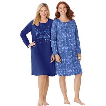 Dreams & Co. Plus Size 2-Pack Long-Sleeve Sleepshirt