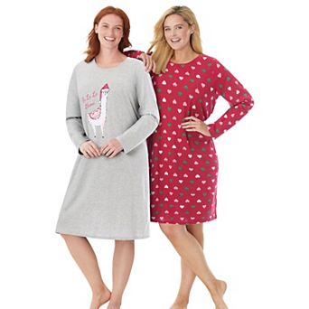 Dreams & Co. Plus Size 2-Pack Long-Sleeve Sleepshirt