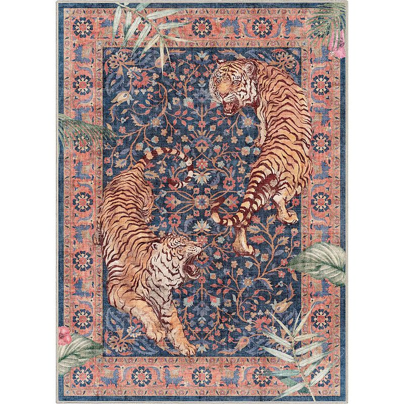 Well Woven Apollo Botanical Tiger Modern Multi Navy 5 3  x 7 3  Area Rug for Living Room Dining Room Bedroom and Kitchen