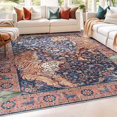 Well Woven Apollo Botanical Tiger Multi Navy Modern Area Rug