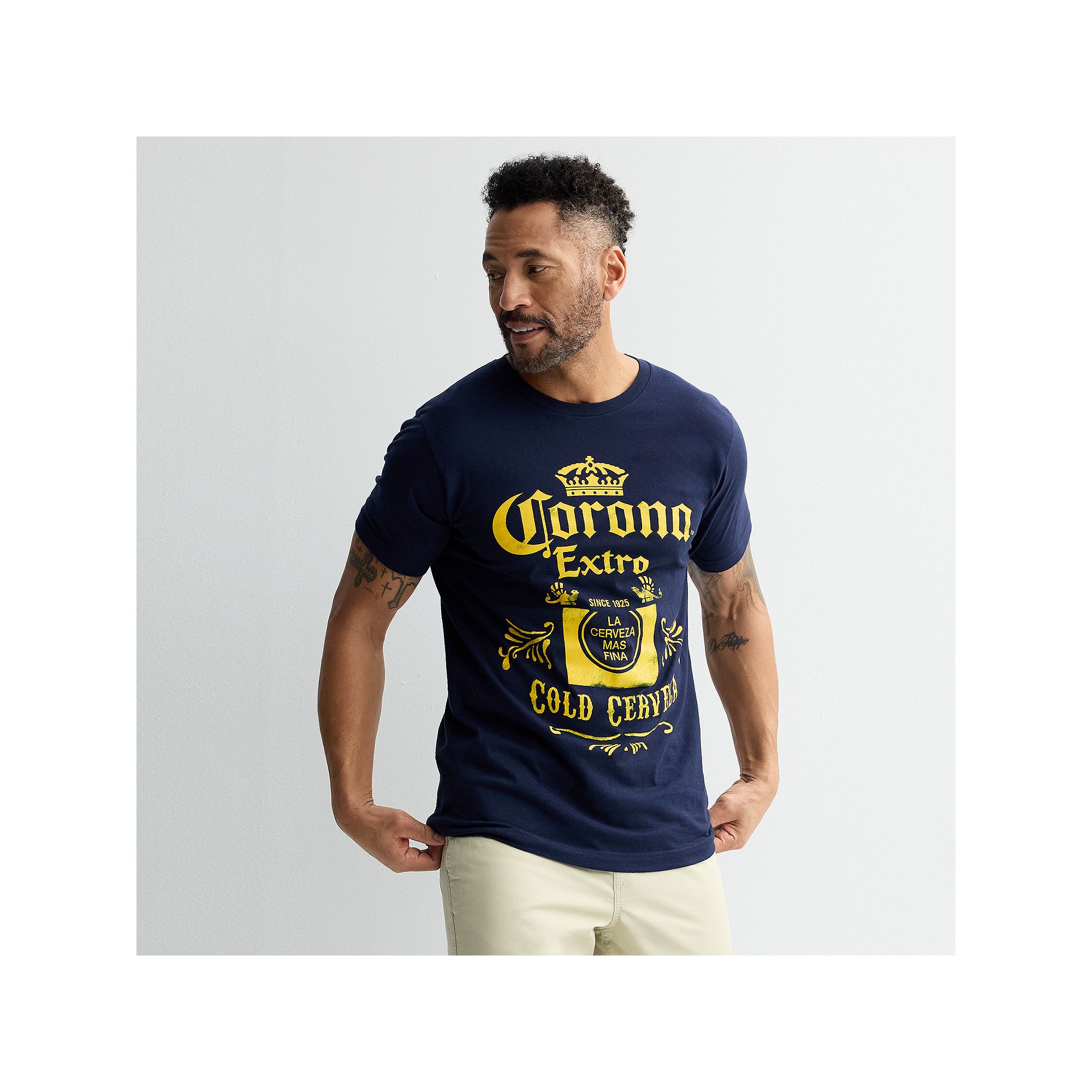 Mens Bioworld Corona Extra Cold Cerveza Graphic Tee, Size: Small, Blue