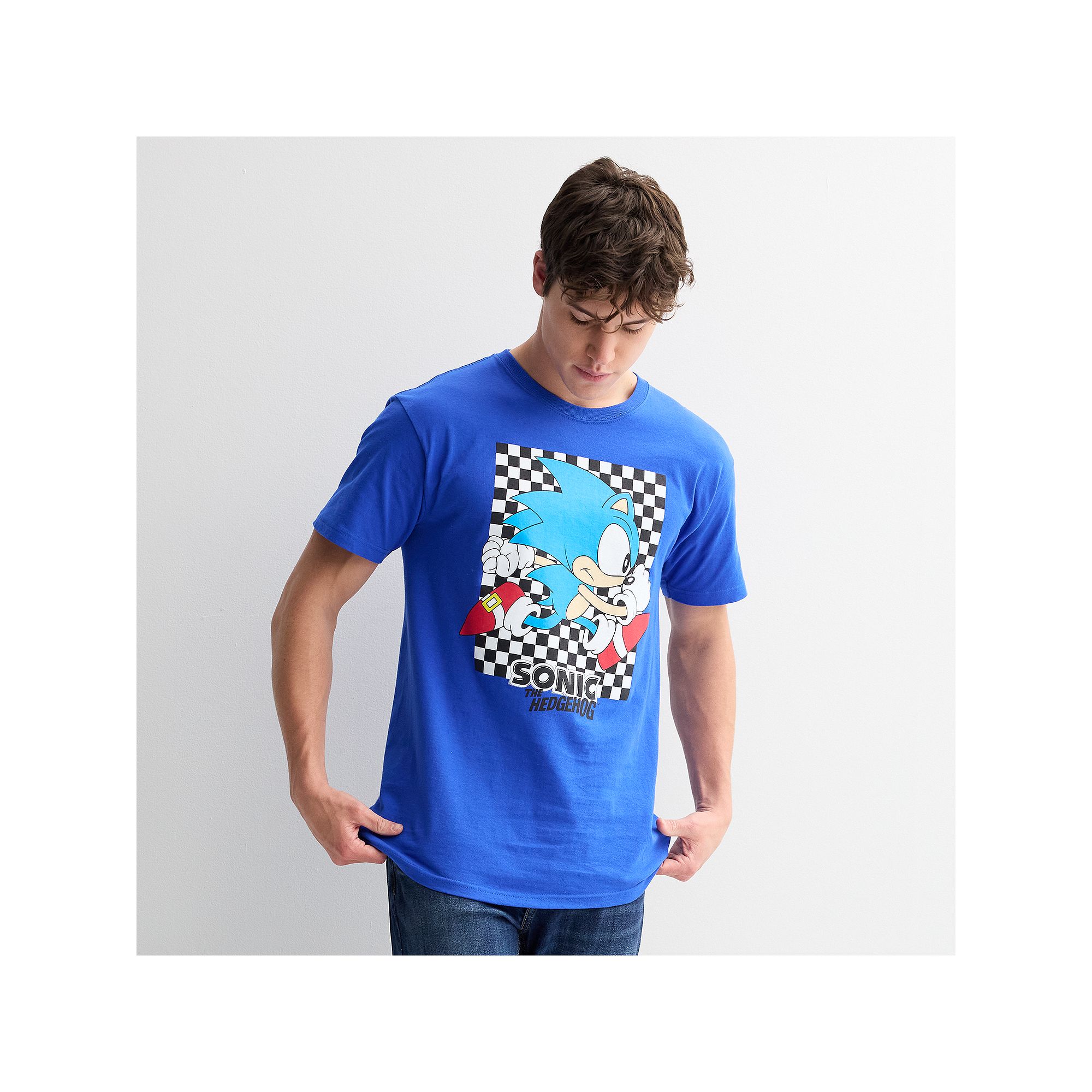 Mens Bioworld Sonic Classic Checker Run Graphic Tee, Size: Small, Royal