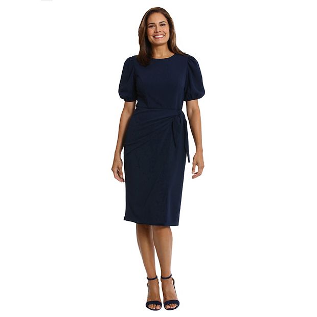 Women's London Times Sarong Wrap Crewneck Midi Dress