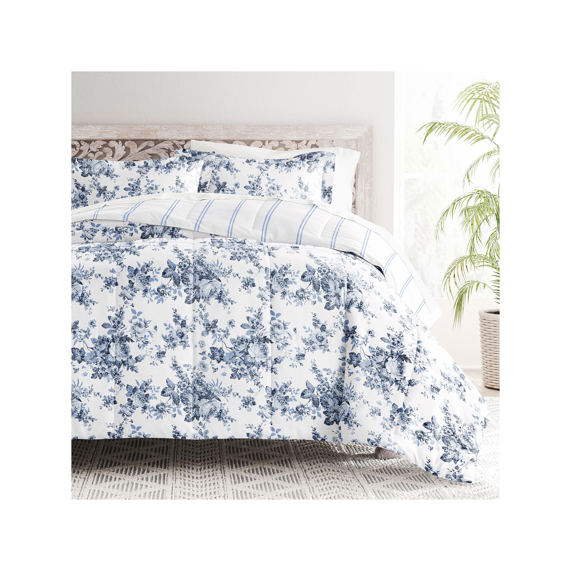 Home Collection Bedding Bundle Patterned Comforter Set, Cabbage Pink Stripe