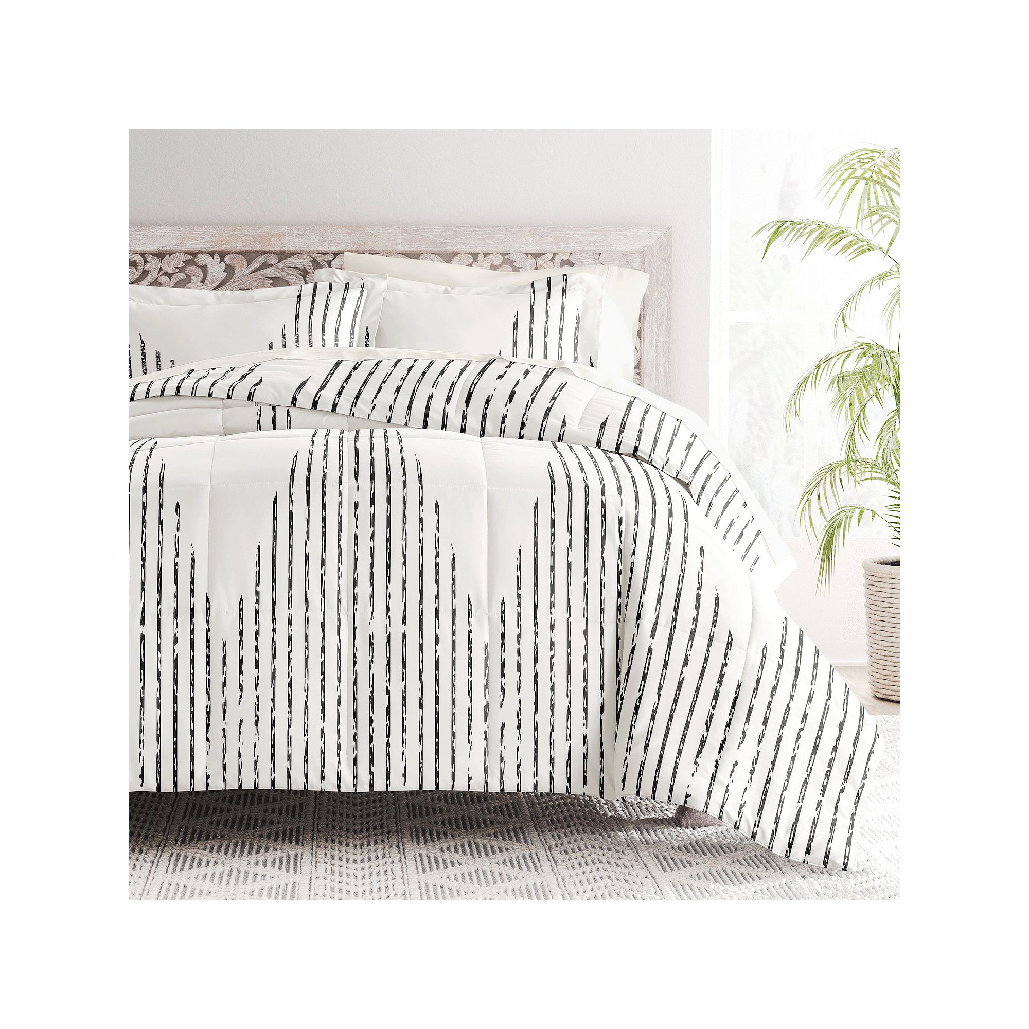 Home Collection Bedding Bundle Patterned Comforter Set, Diamond Stripe Gray