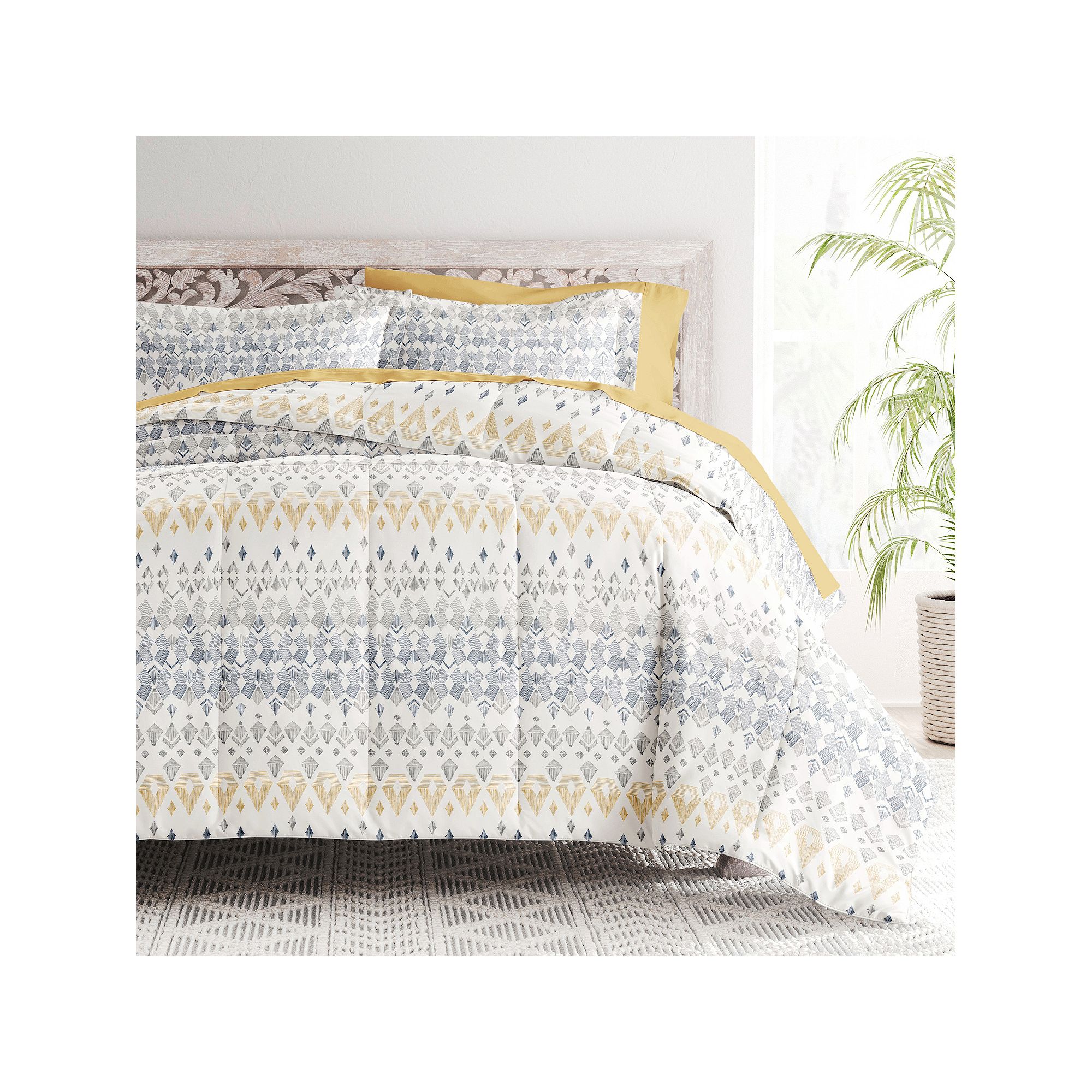 Home Collection Bedding Bundle Patterned Comforter Set, Mayan Stamp Gray