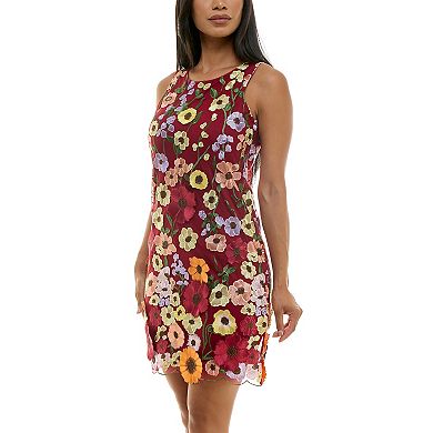 Women's Nina Leonard 3D Embroidered Floral Dress