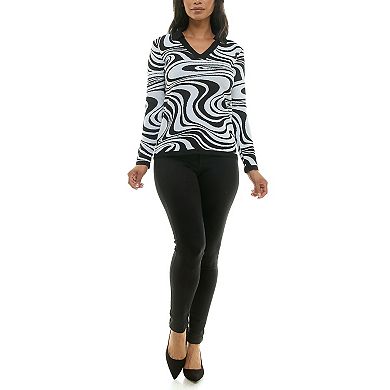 Women's Nina Leonard Johnny Collar V-Neck Top