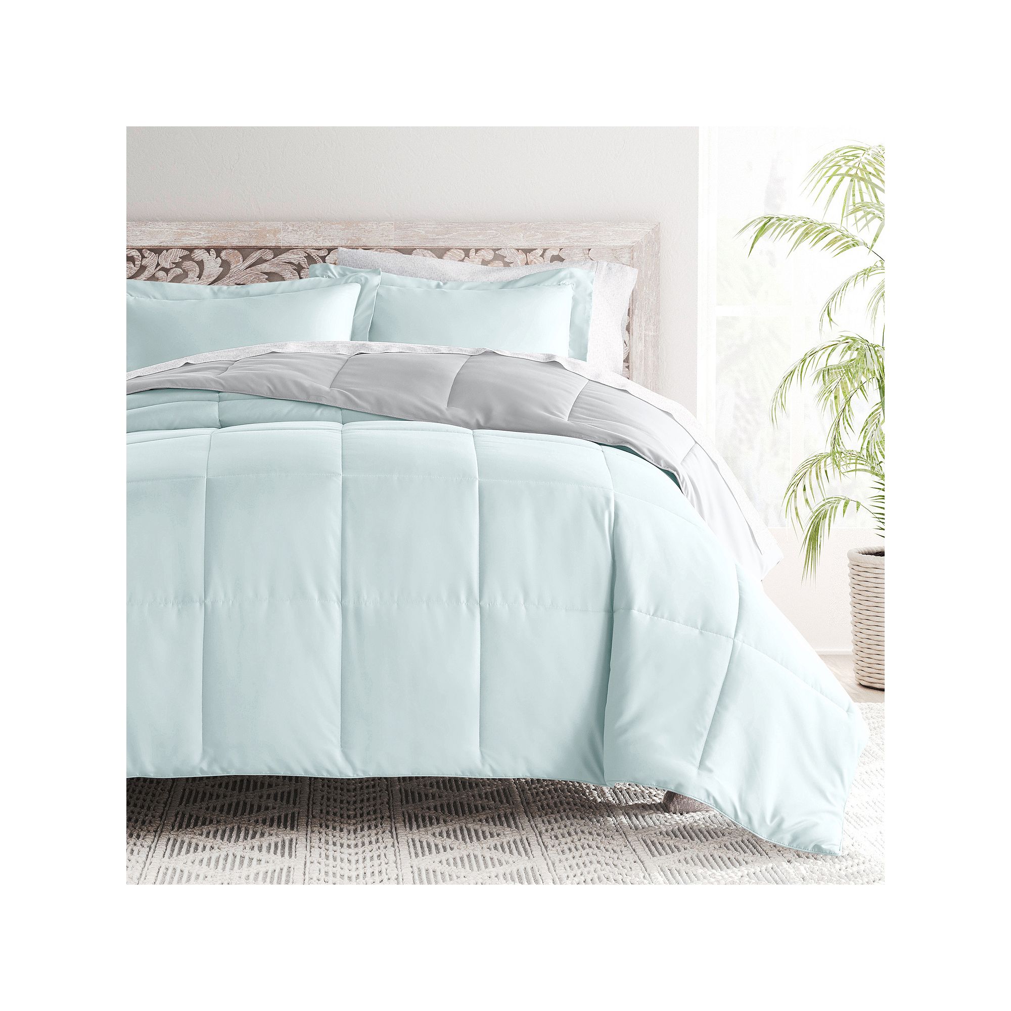 Home Collection Bedding Bundle Reversible Comforter Set, Chambray Blue Gray