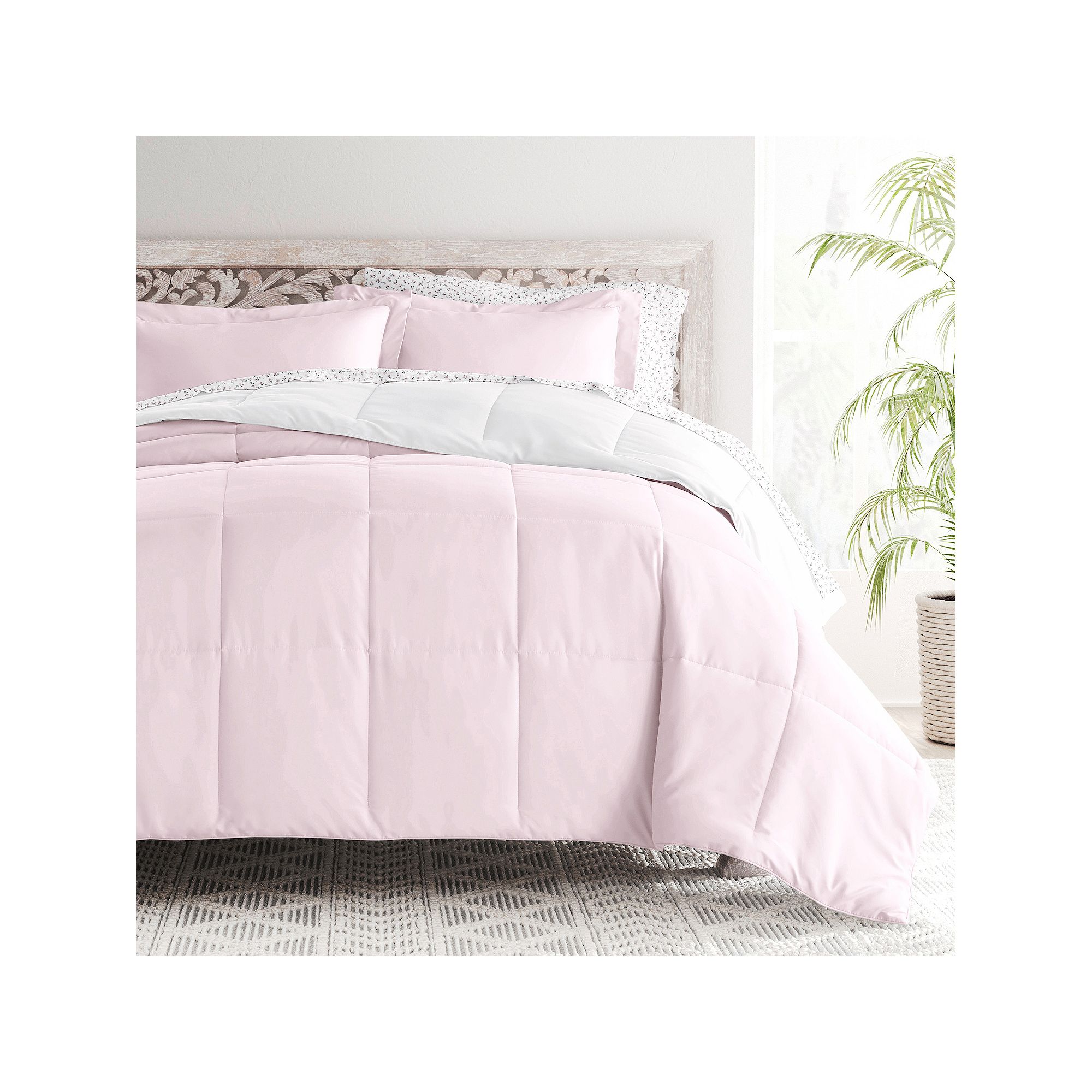 Home Collection Bedding Bundle Reversible Comforter Set, Floral Blush White