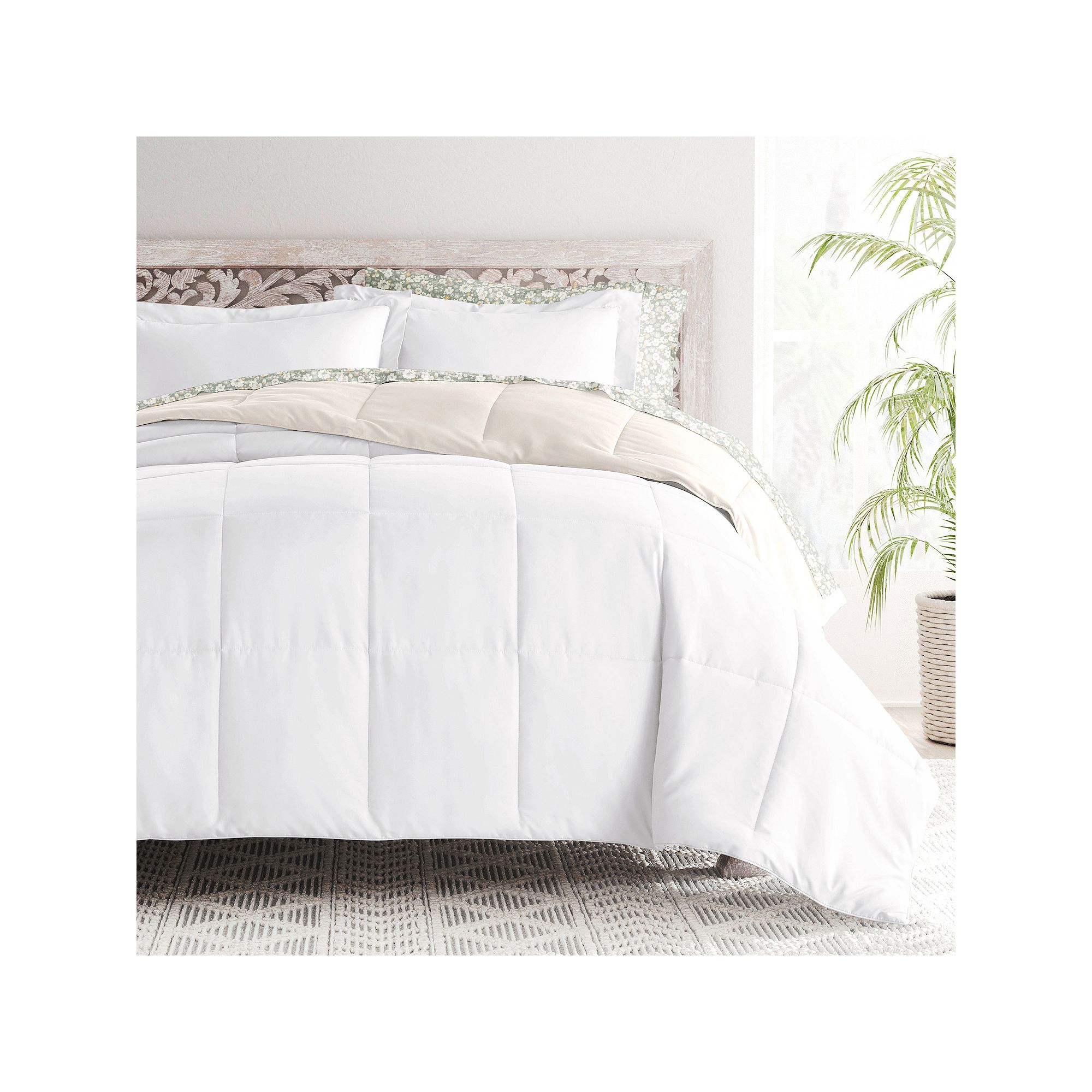Home Collection Bedding Bundle Reversible Comforter Set, Floral Dream White