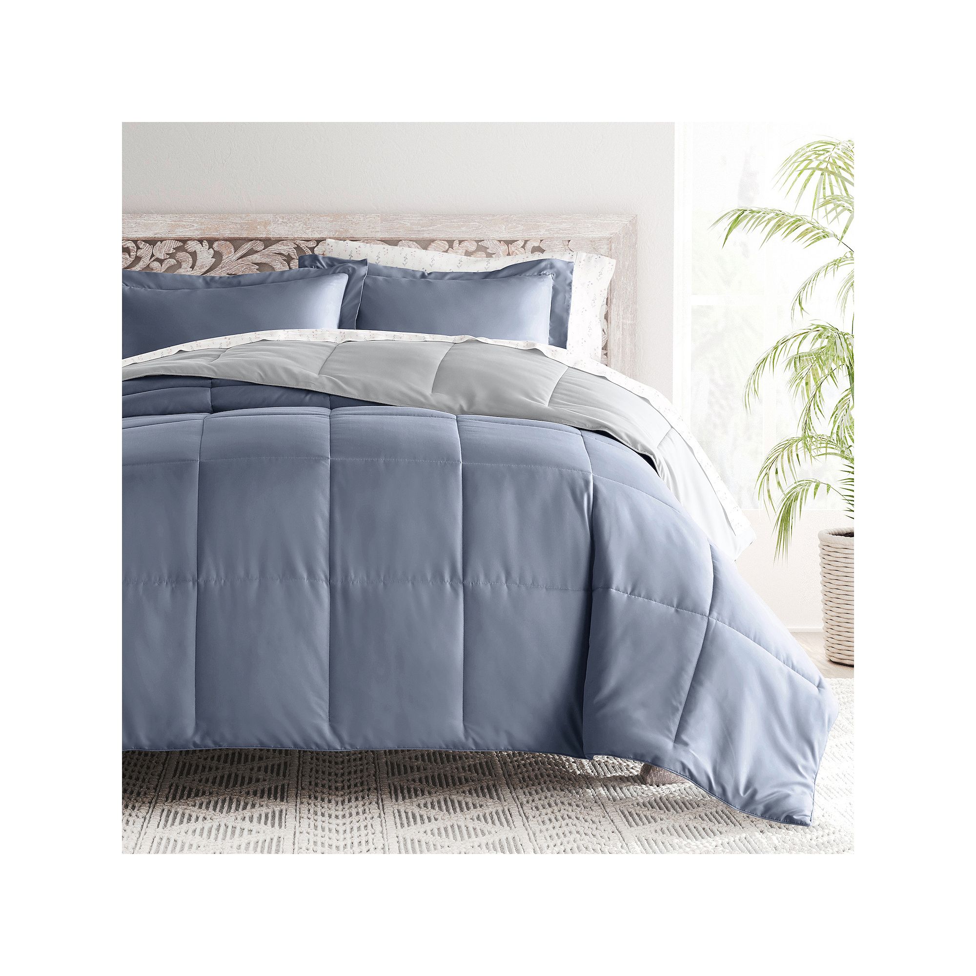 Home Collection Bedding Bundle Reversible Comforter Set, Meadow Grey Lt Gra
