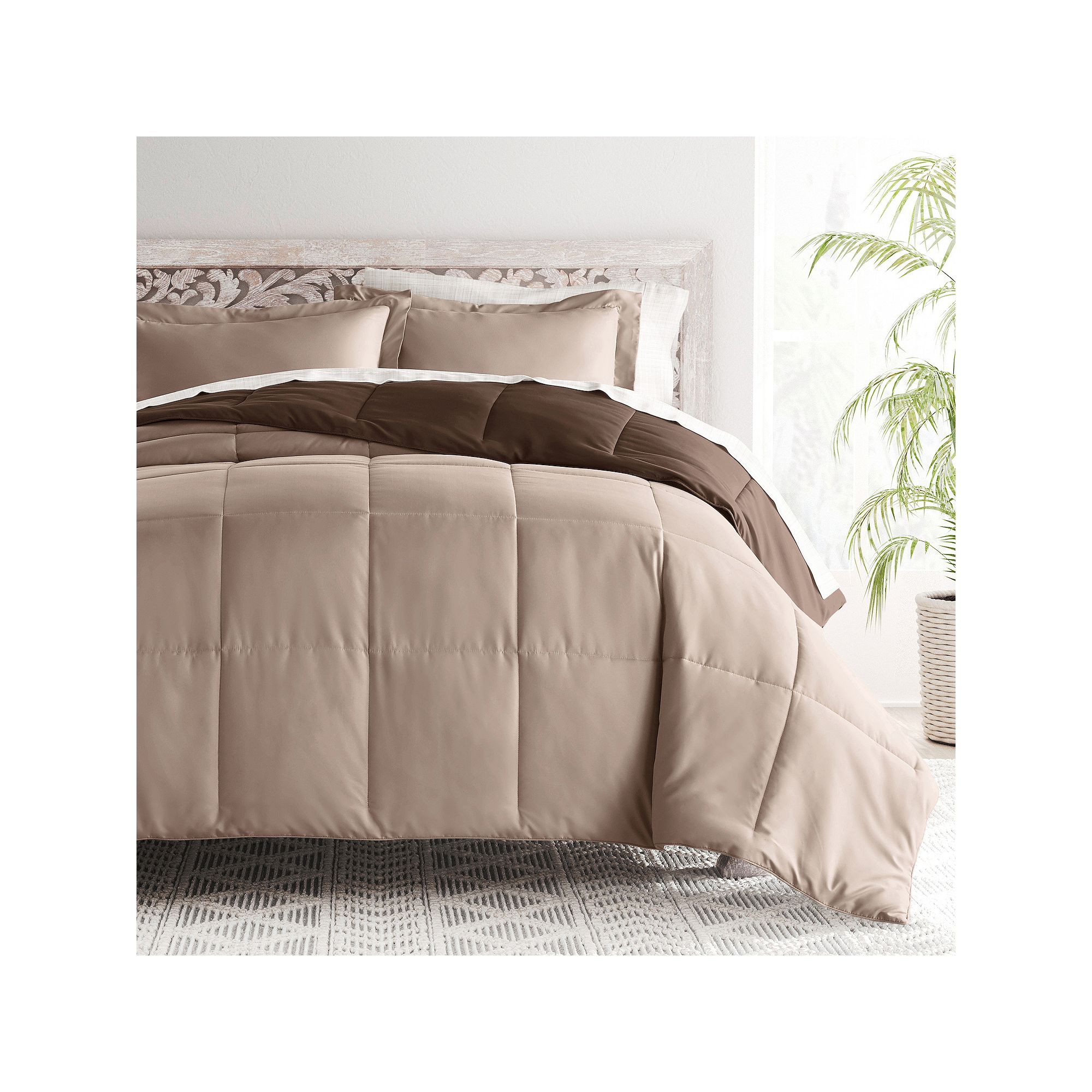 Home Collection Bedding Bundle Reversible Comforter Set, Thatch Taupe Brown