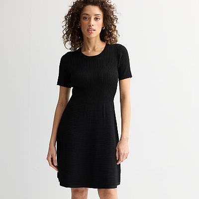 black sweater dress short sleeve Bella Ribbed Dress – Elie Tahari