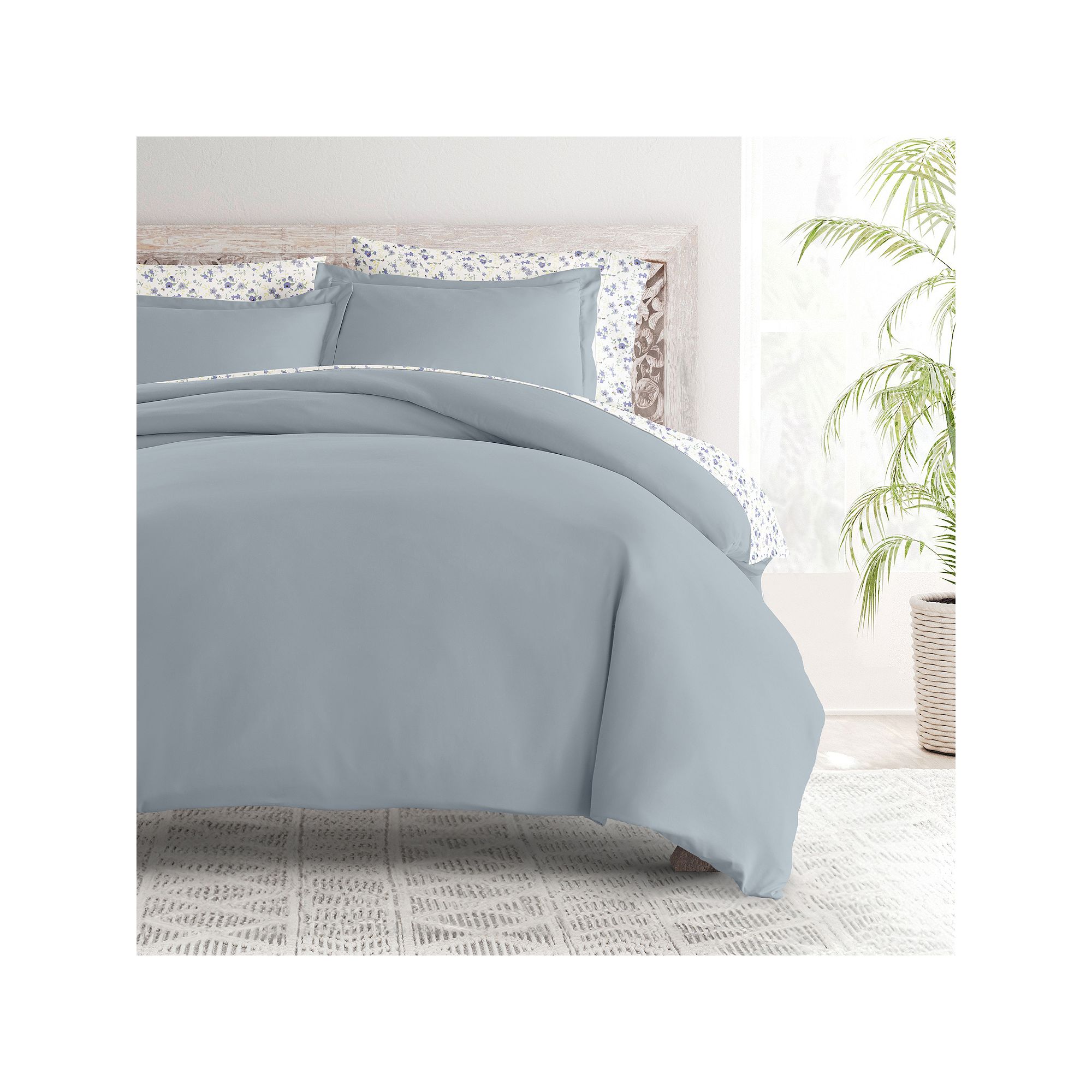 Home Collection Bedding Bundle Solid Duvet Cover Set, Blossoms Light Blue