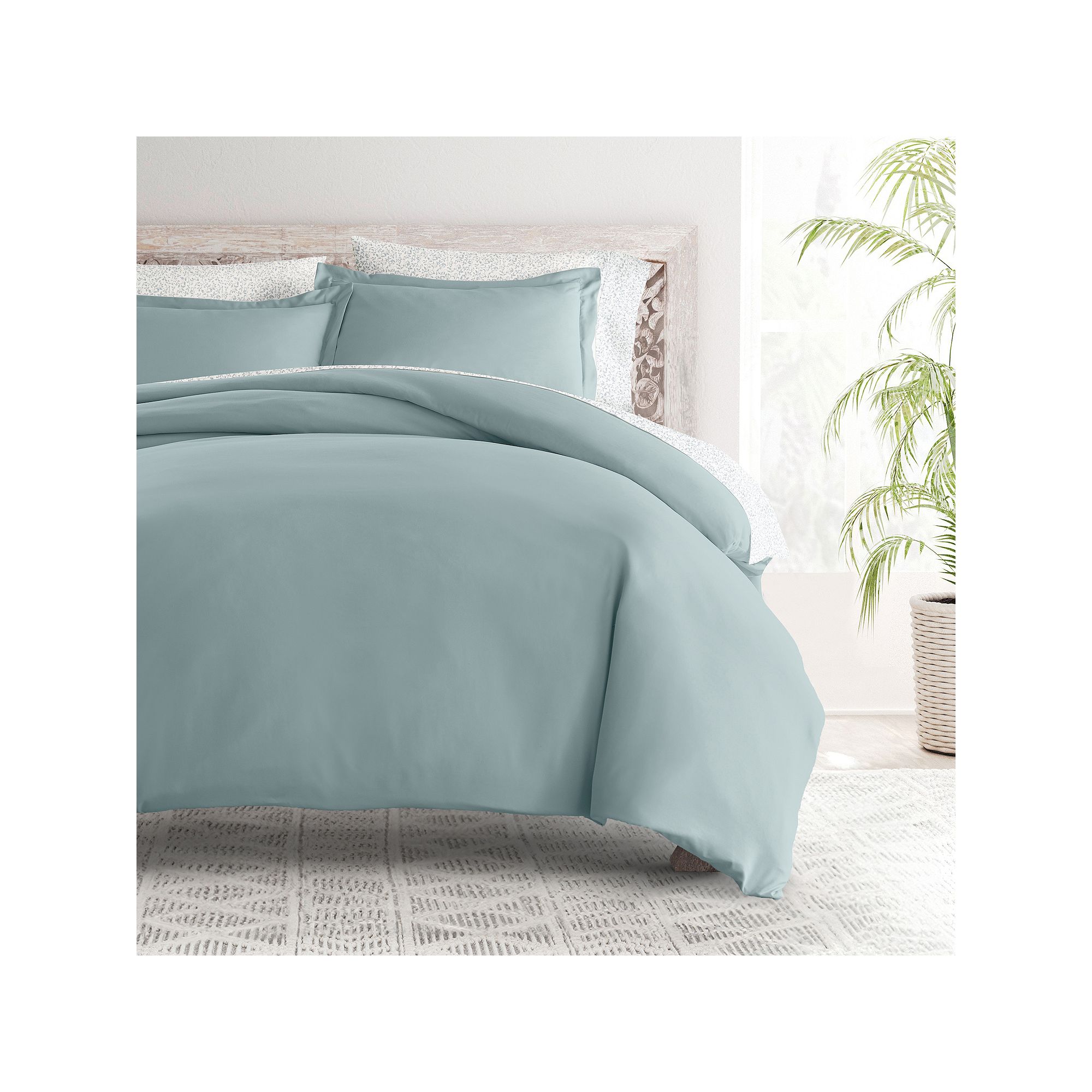 Home Collection Bedding Bundle Solid Duvet Cover Set, Distressed Vine Blue