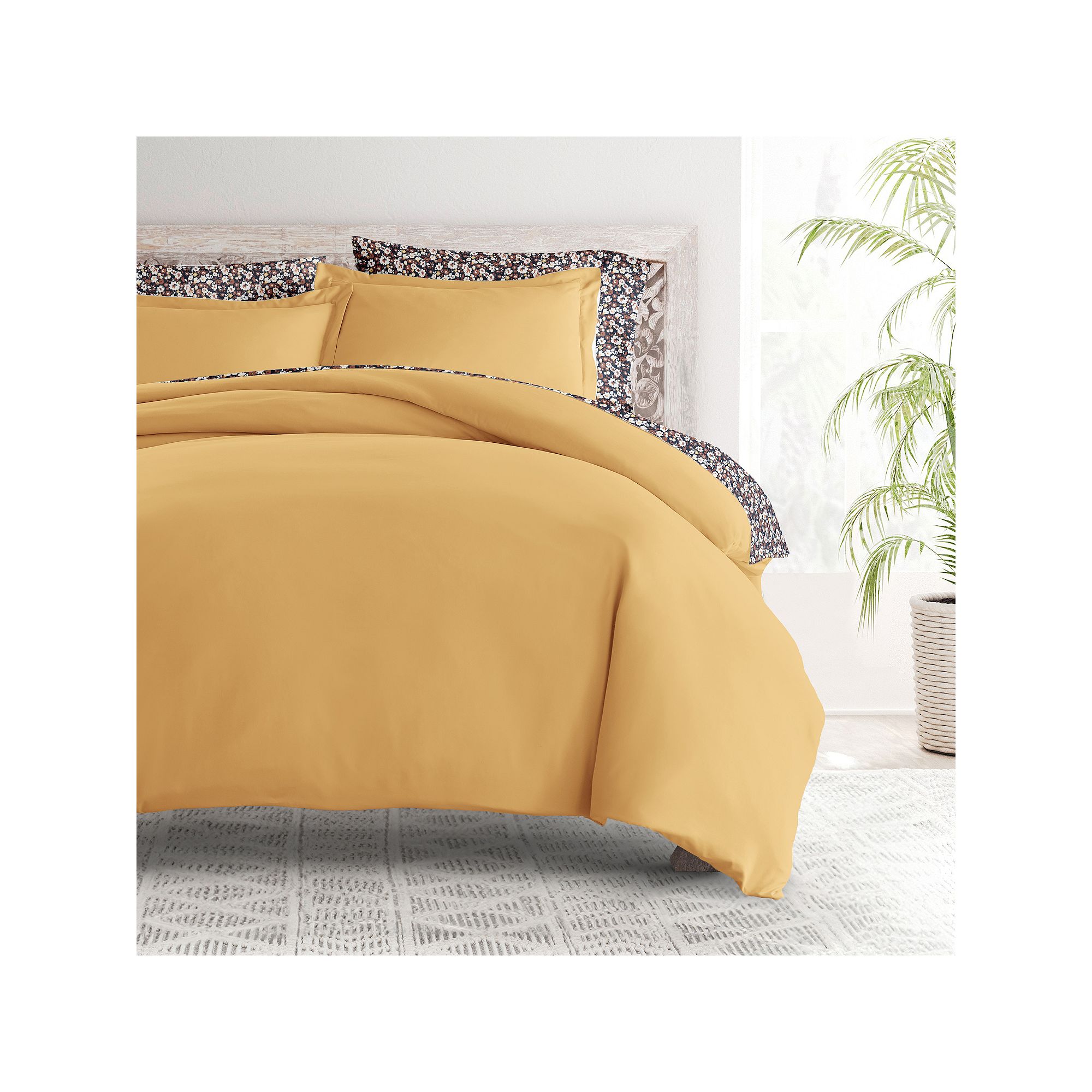 Home Collection Bedding Bundle Solid Duvet Cover Set, Floral Dream Gold