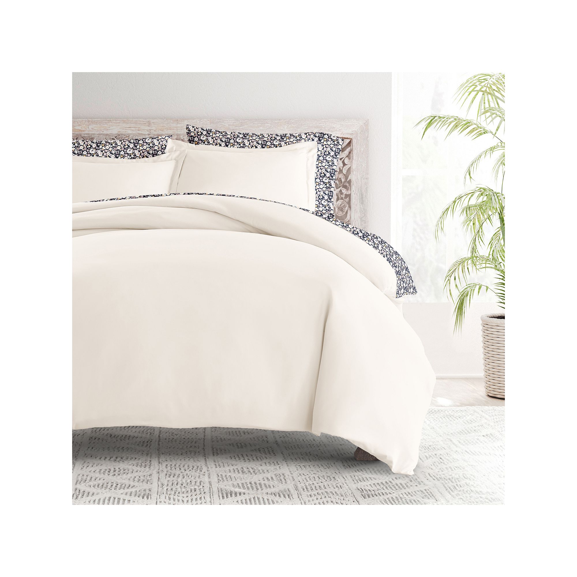 Home Collection Bedding Bundle Solid Duvet Cover Set, Floral Dream Ivory